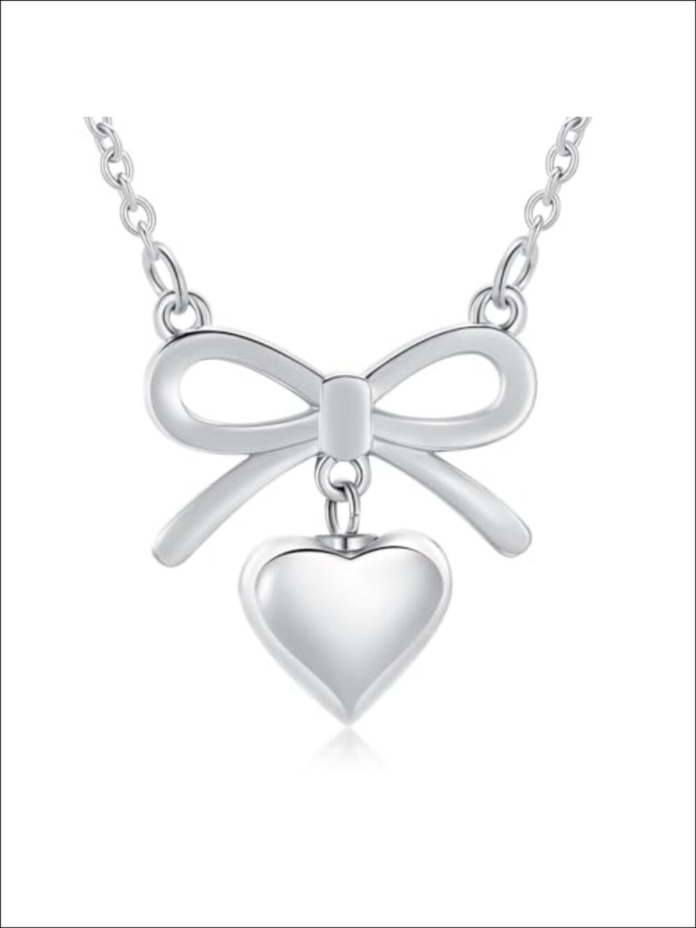 Bow Heart Urn Necklace for Ashes Stainless Steel Cremation Memorial Pendant